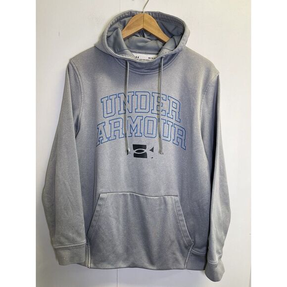 Under Armour Men's Size M Fleece Script Hoodie‎ Grey Sweatshirt Pocket - Picture 1 of 5